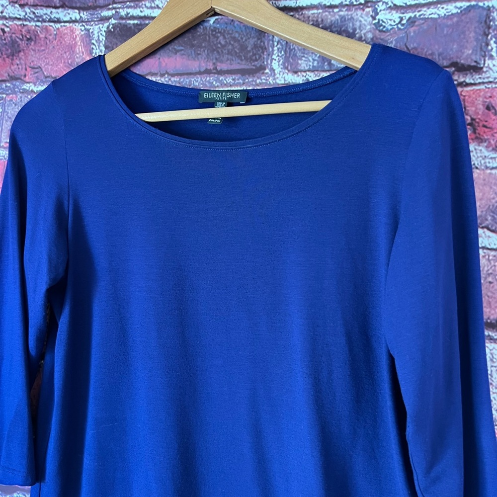 Eileen Fisher Purple Scoop Neck 3/4 Sleeve Top - Picture 3 of 8